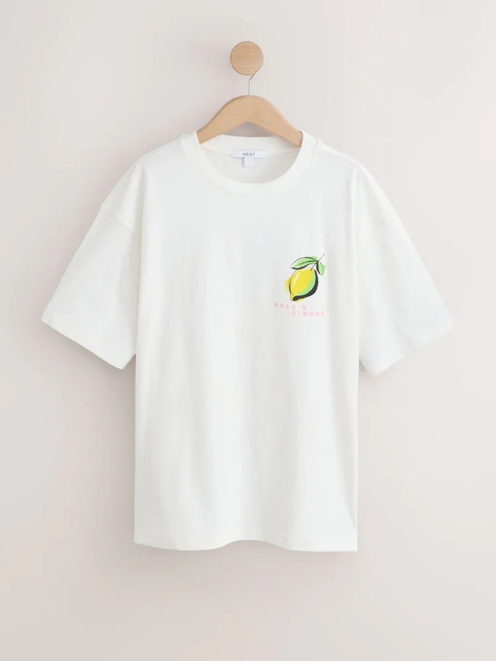 next White Tee with Yellow Lemon Chest Motif